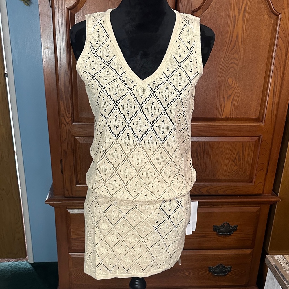 Cream Knit Sleeveless Top and Wrap Skirt Swim Set